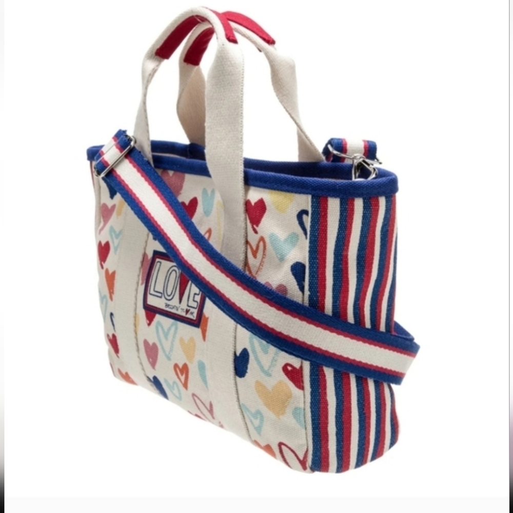 Brighton Mini Canvas Tote Red White And You With Hearts and Love Crossbody - Picture 7 of 7